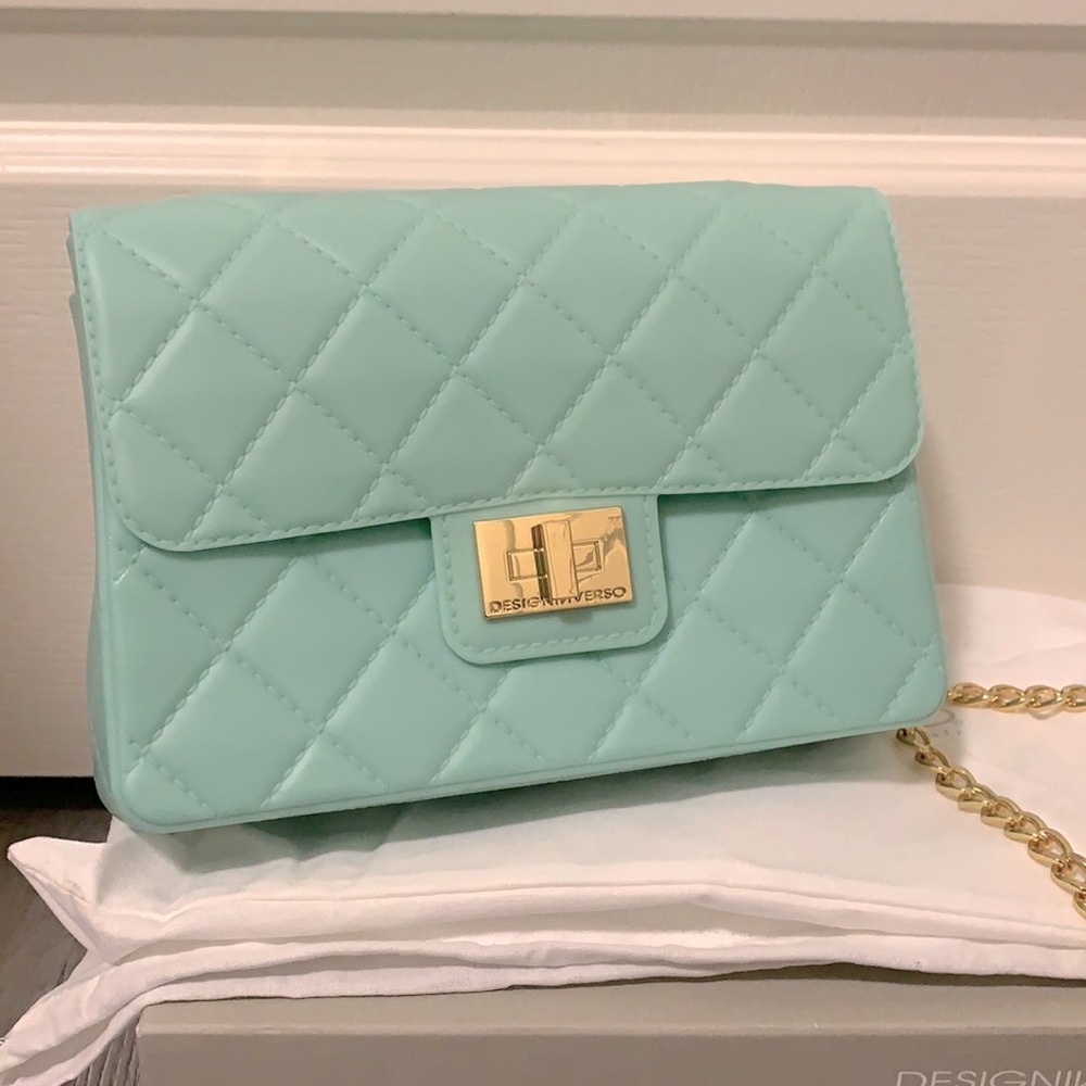 Designinverso purse mint green with gold chain